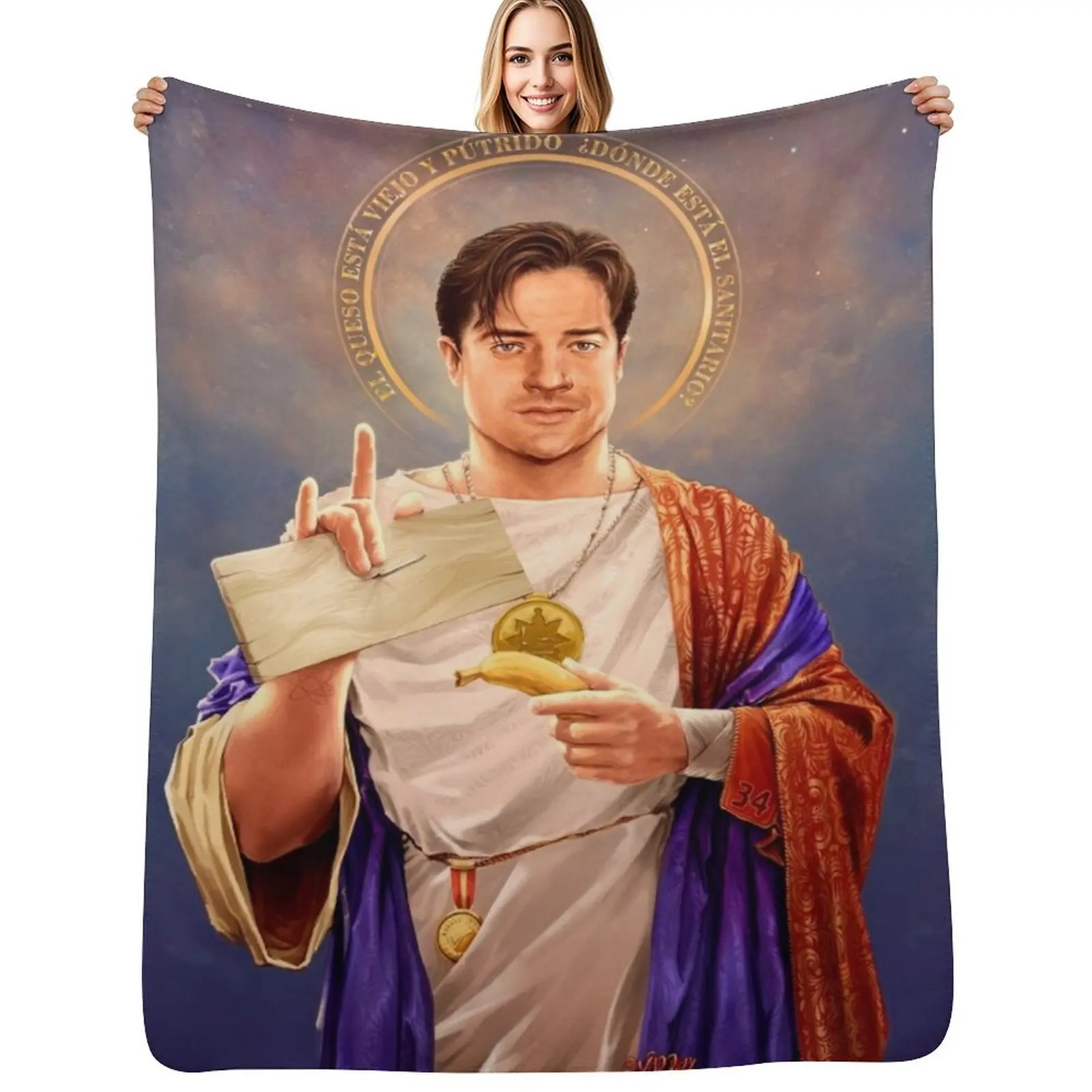 Saint Brendan of Fraser - Brendan Fraser Original Religious Painting Throw Blanket Fuzzy Plush Throw Blanket for Sofa Chair