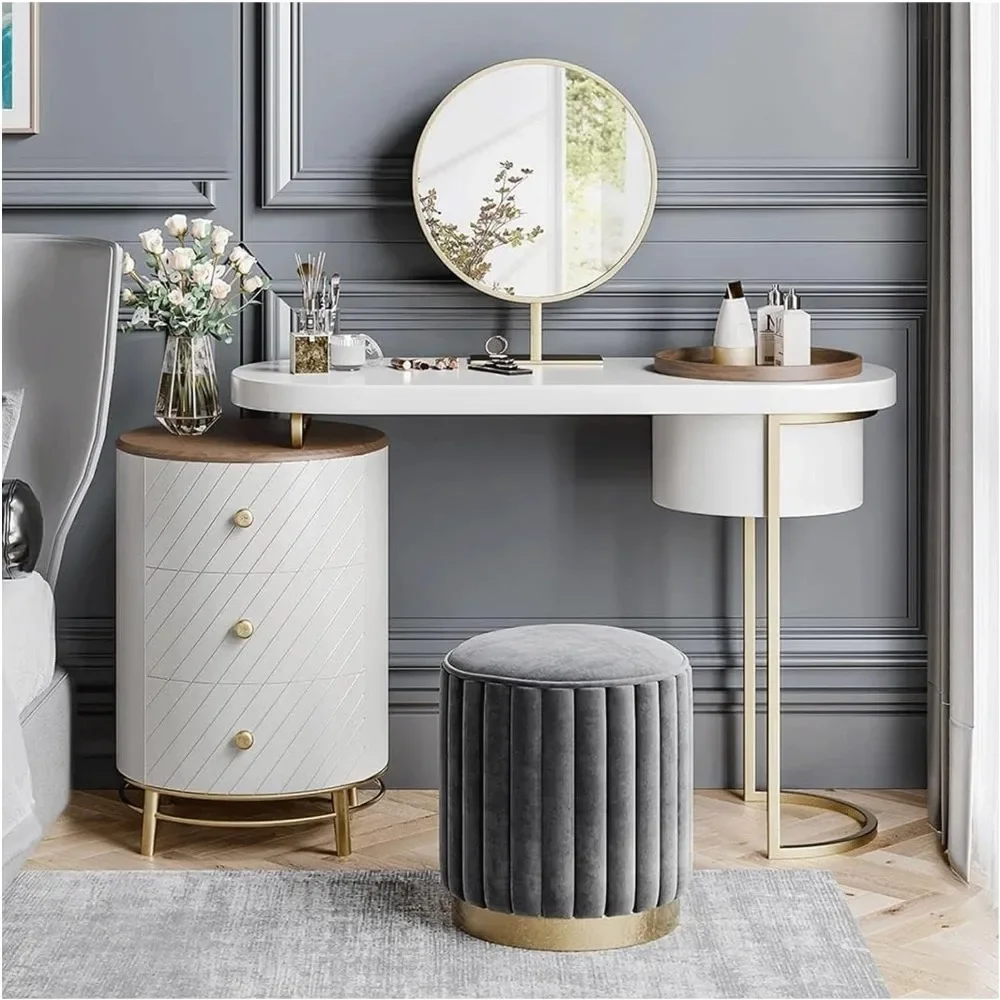 

Vanity Table 3 Drawers Makeup Vanity Set Led Mirror with Movable Tray Top Dressing Table Makeup Stool Luxury Vanity Desk