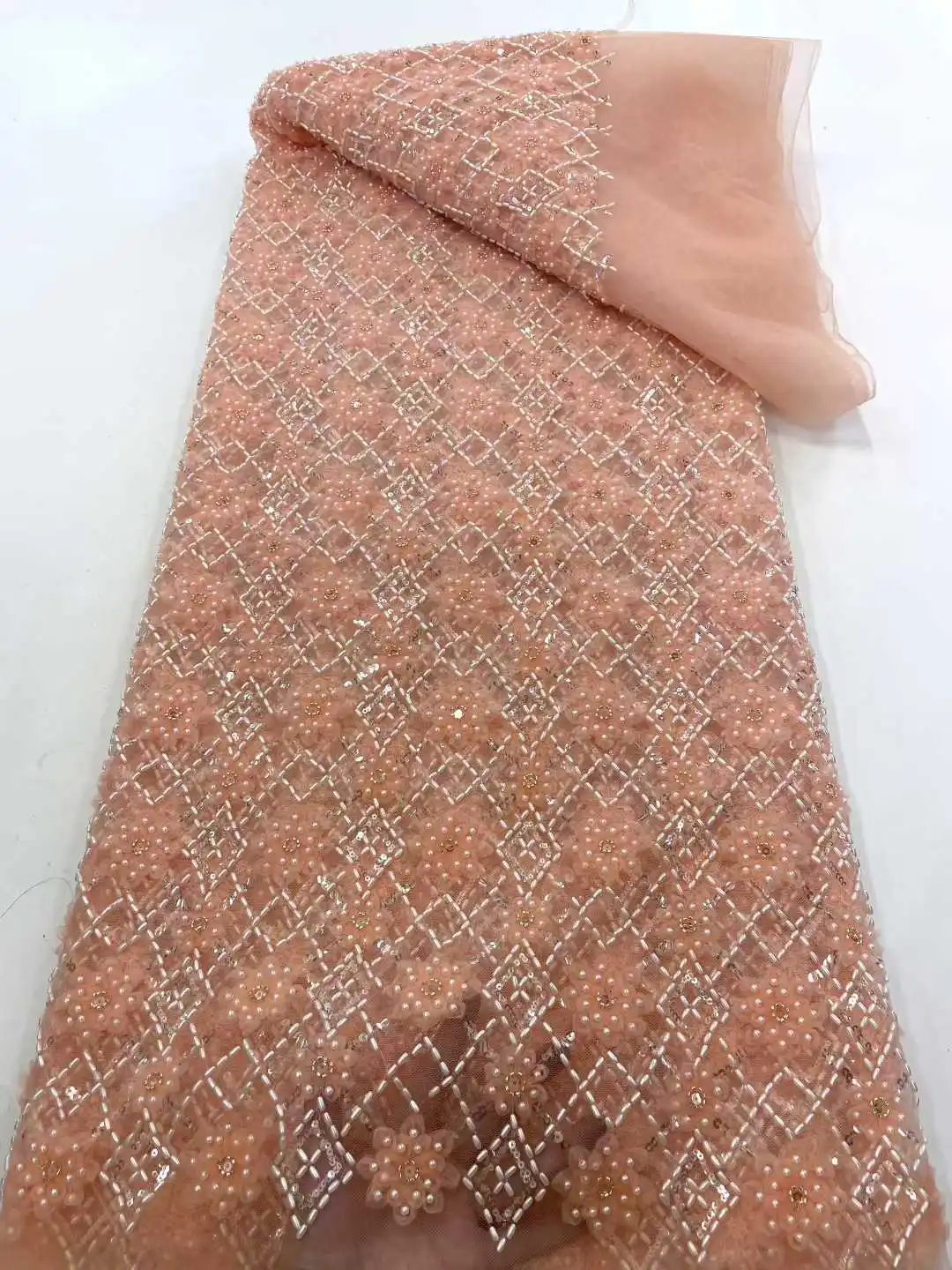 럭셔리 아프리카 스팽글 비즈 레이스 원단 2025 고품질 신랑 나이지리아 웨딩 신부 자수 프랑스 튤 바느질