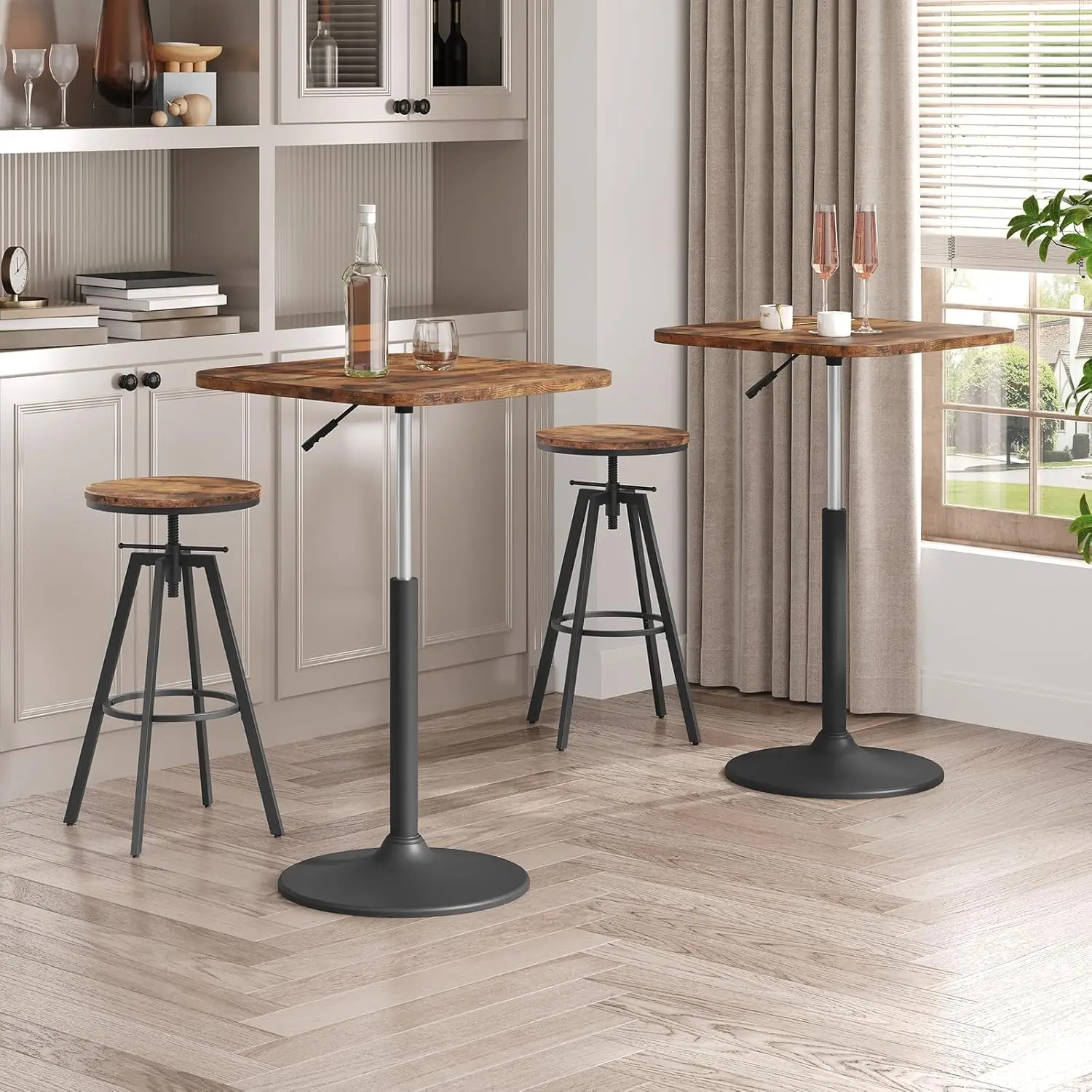 Bar Stools, Round Bar Chairs with Sturdy Metal Frame, Set of 2 Industrial Bar Stools, Height Adjustable