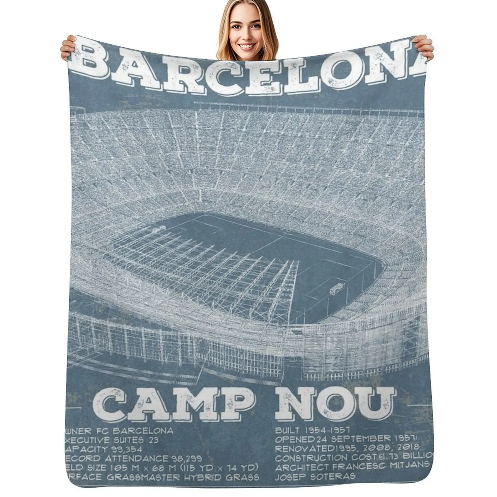 Camp Nou Vintage Throw Blanket Modern Design Soft Blanket for Home Decor