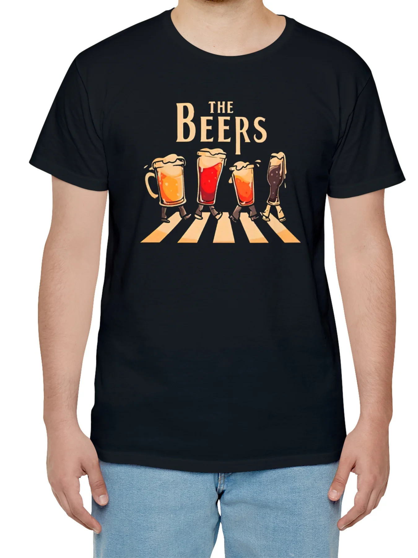 

Men's Fun Beer Cup Pattern T-shirt THE BEERS Design Party Barbecue Gym Black Short sleeved Shirt