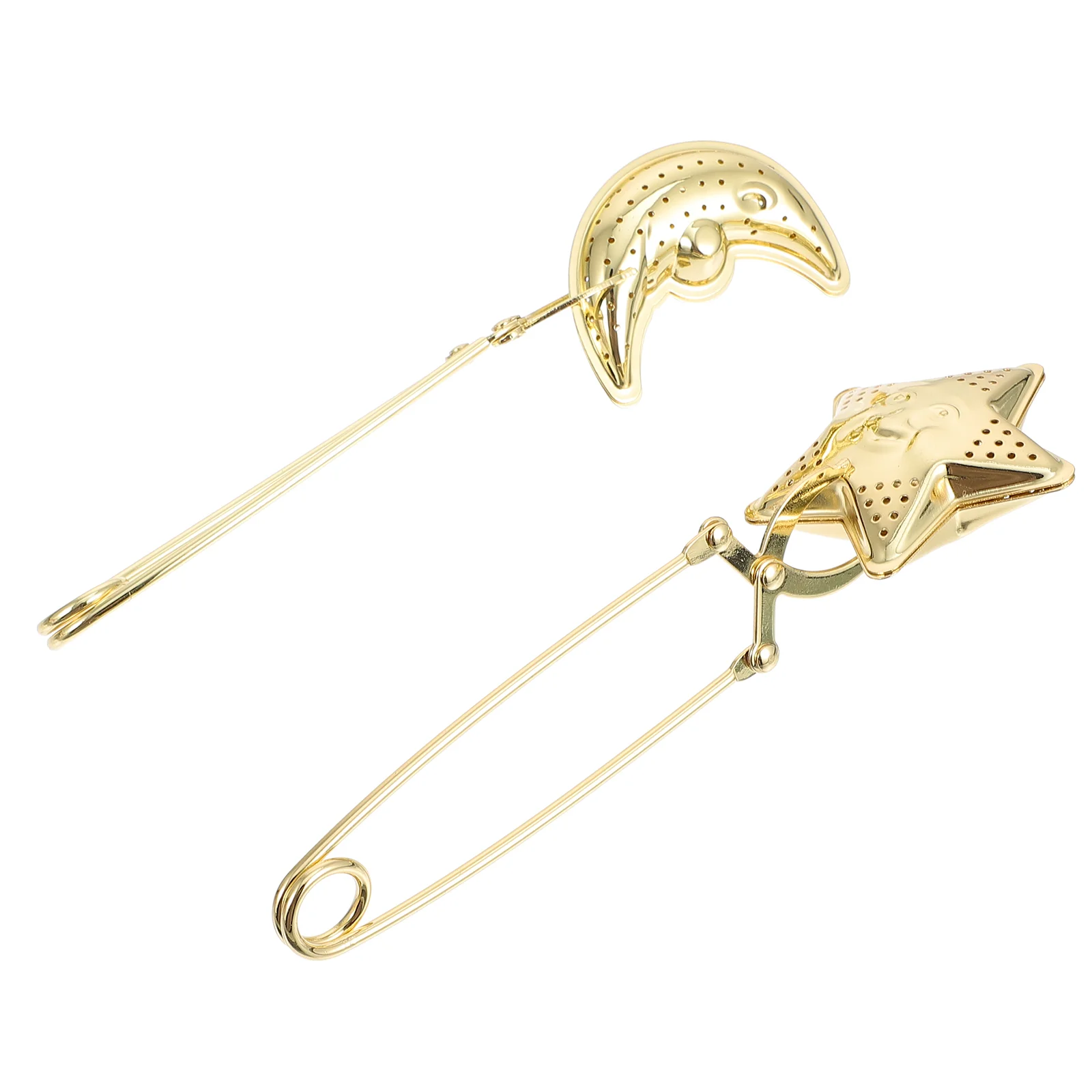 2 Pcs Tea Leak Filter Ball Strainer Golden Leaf Stainless Steel Pincer Moon Star Shaped