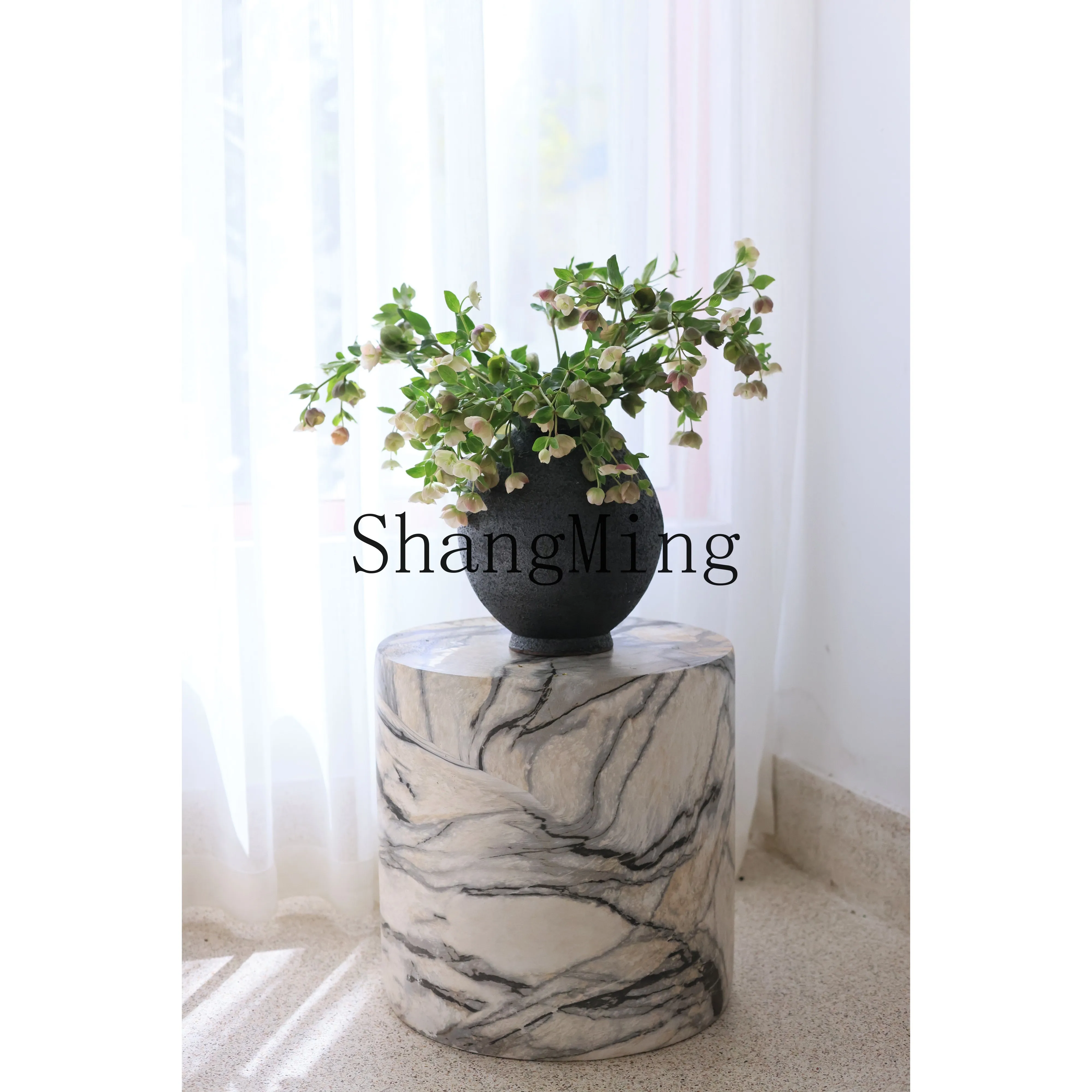 

CL Black and White Sofa Round Side Table B&B Living Room Imitation Marble Art Side Table