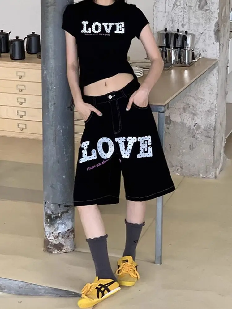 

American high street letter printed wide leg pants for women ins summer loose casual retro men and women casual pants