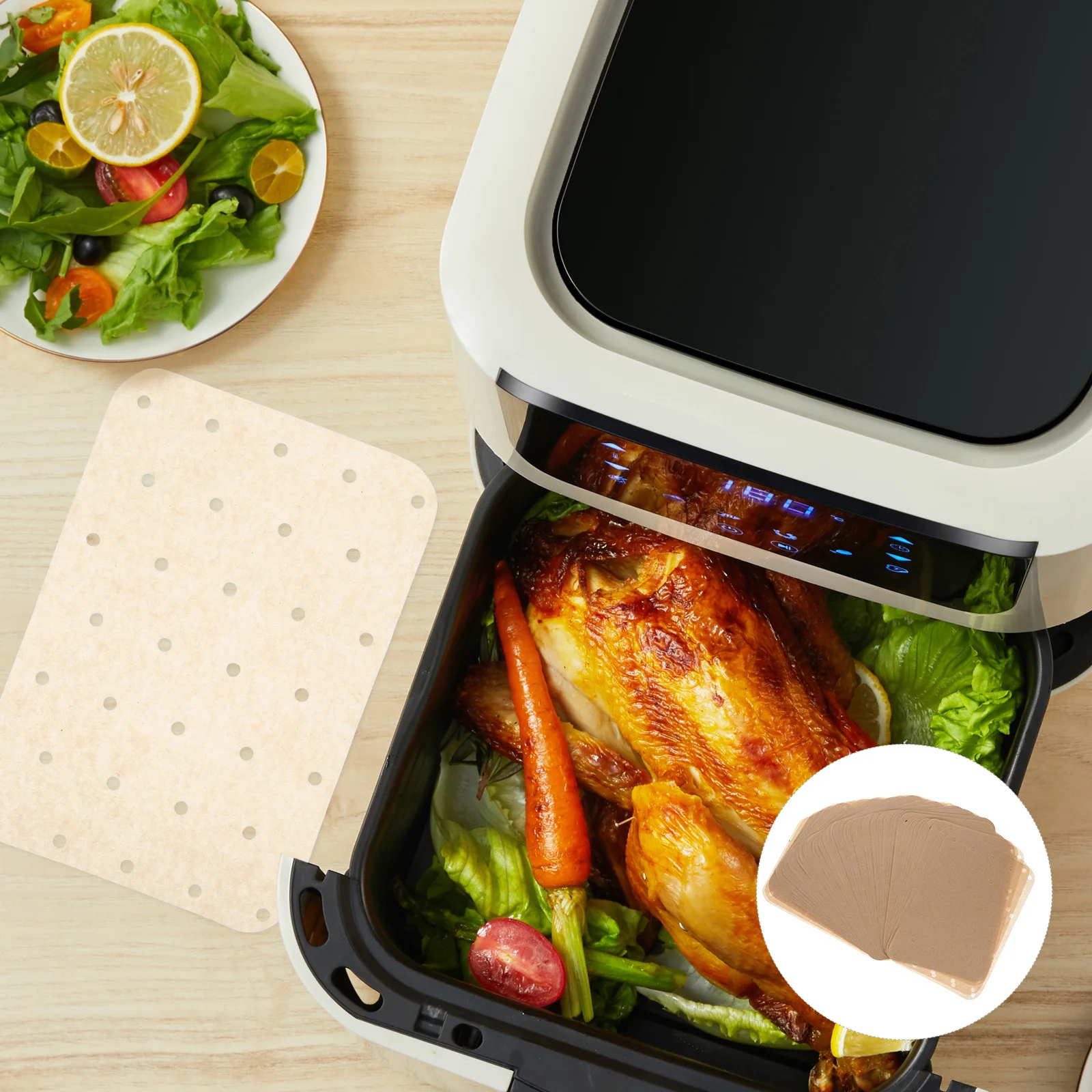 

100 шт. маслопоглощающие пергаментные листы для фритюрницы с антипригарным покрытием, жиронепроницаемые, для здорового приготовления пищи, устойчивые к высоким температурам