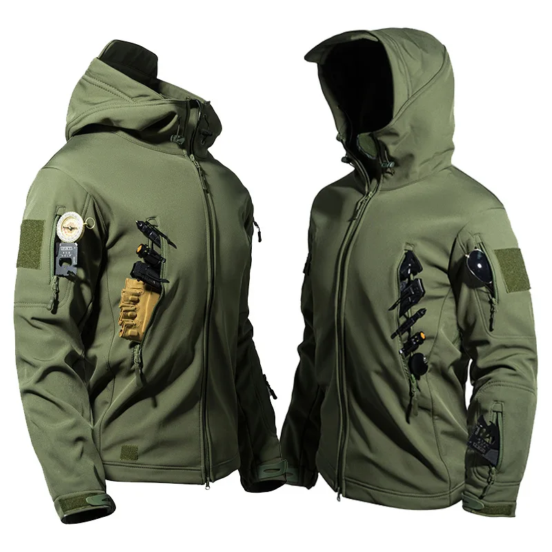 

Outdoor Shark Skin Soft Shell For Men Winter Fleece Waterproof Windproof Men's 3-In-1 Thermal Camouflage Hiking Jacket