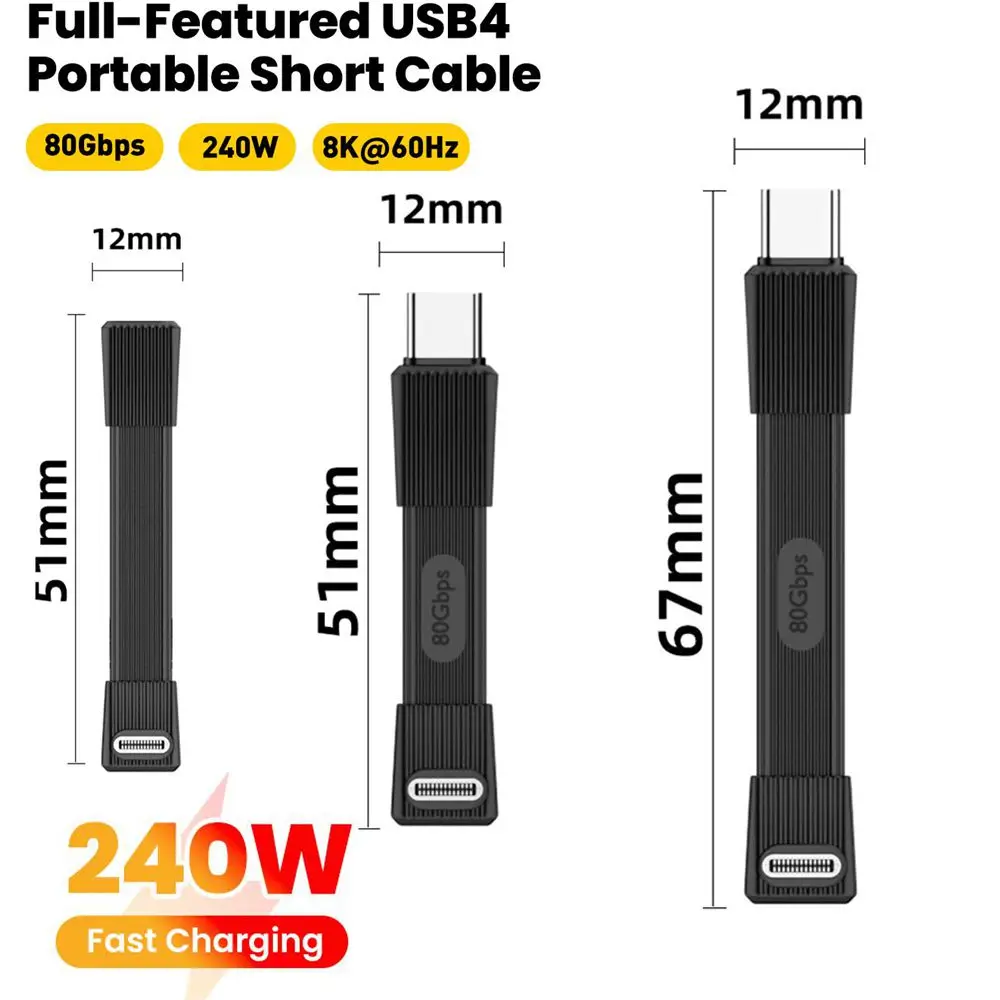 

USB 4 Cable Portable 240W USB C Charging Cable 80Gbps Data Transfer Thunderbolt 4/3 8K@60Hz Video Display for iPhone 17 16 15