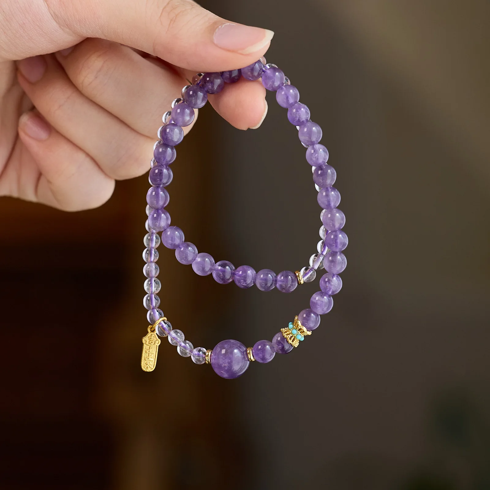 Purple Jade Amethyst Double Circle Bracelet Women's Good Luck Hand String Jewelry Light Luxury High-end Beaded Jewelry Ins GIfts