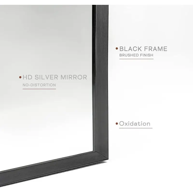 24X36 Inch Black Metal Framed Arched Bathroom Mirror For Wall Is Made Of High Quality 4mm HD Glass Illuminate Beauty