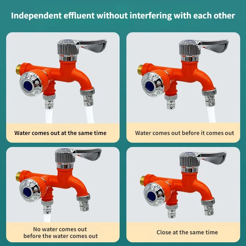 Faucet Double Outlet Dual Control Water Tap Home Bathroom Hose Irrigation Fitting Plastic Connector 1/2\