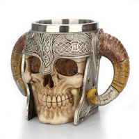 15OZ 3D Stainless Stel Skull Mug Viking Ram Horned Pit Lord Warrior Beer Stein Tankard Coffee Mug Tea Cup  Drinkware