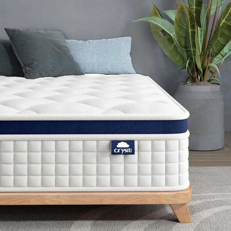 Crystli Queen Mattress 14 Inch - Hybrid Mattress Bed in a Box, Medium Firm Support, Pressure & Pain Relief for All Sleepers
