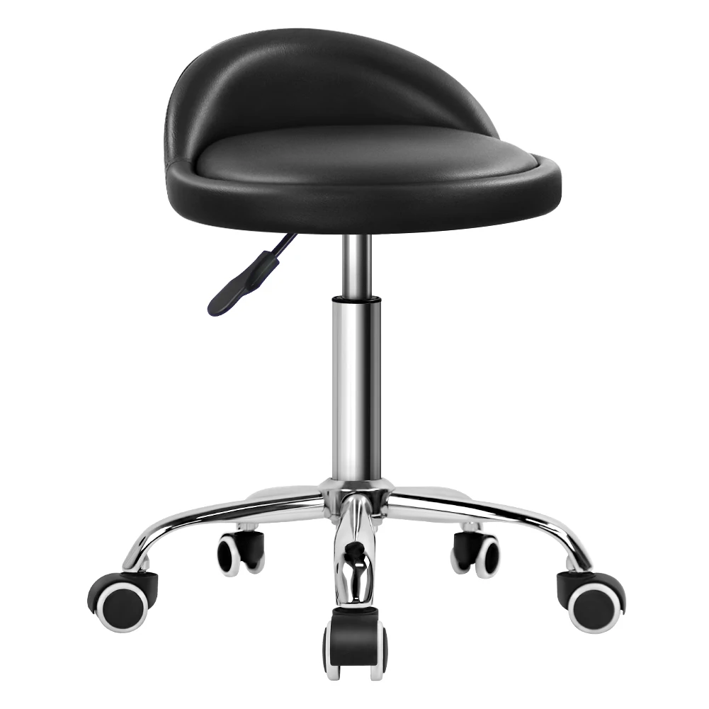 

CANBOUN PU Leather Round Rolling Stool With Back Rest Height Adjustable Swivel Drafting Work SPA Task Chair With Wheels Black