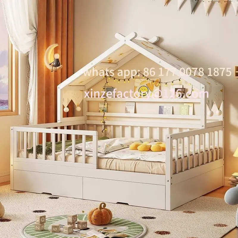 Customizable All Solid Wood Children's Bed Girl Princess Small  with Trailer Guardrail Household Baby Single