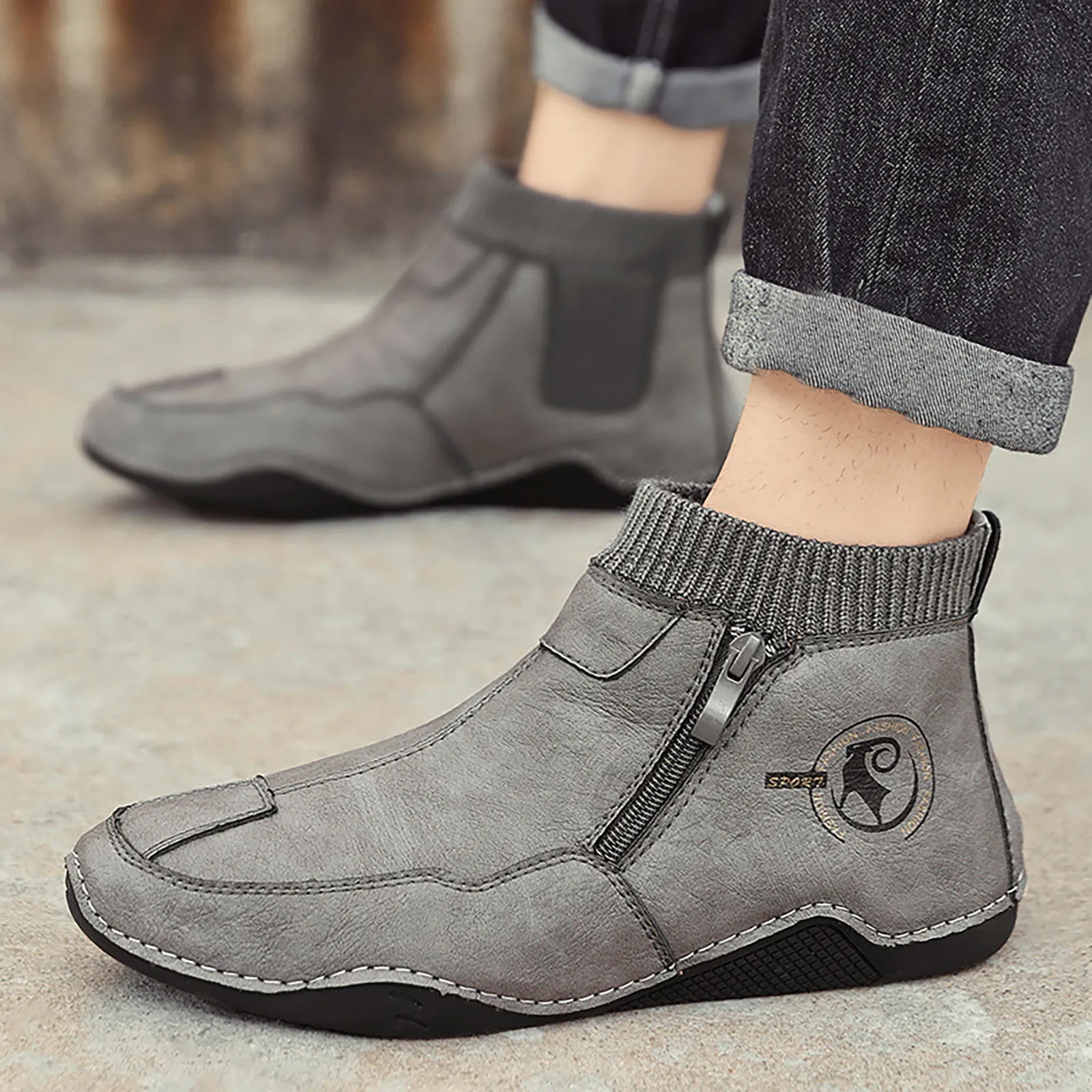 Men'S Boots Casual Pu Ankle Boots Autumn Winter Warm Short Shoes Outdoor Ankle Boots For Men With Zipper Buty Zimowe MęSkie