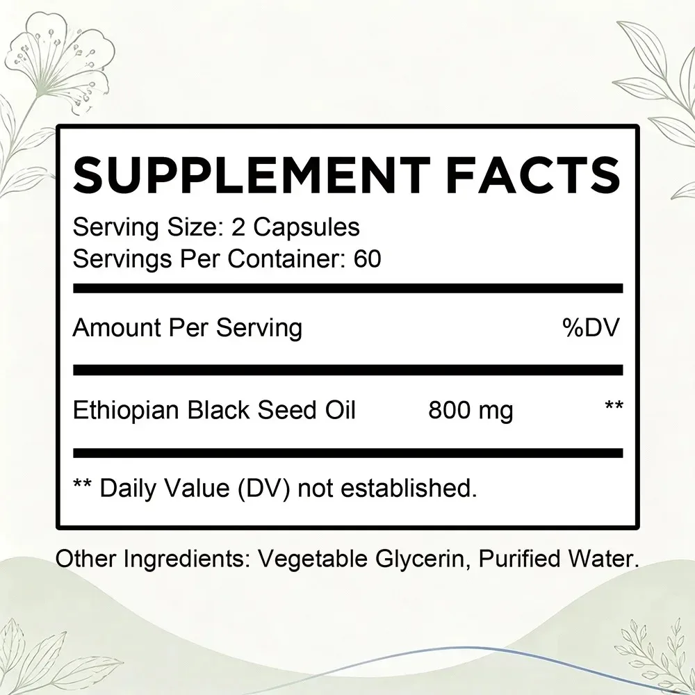Premium Ethiopian Black Seed Softgels, Nigella Sativa Seed Oil Supplement – Digestive & Immune Support