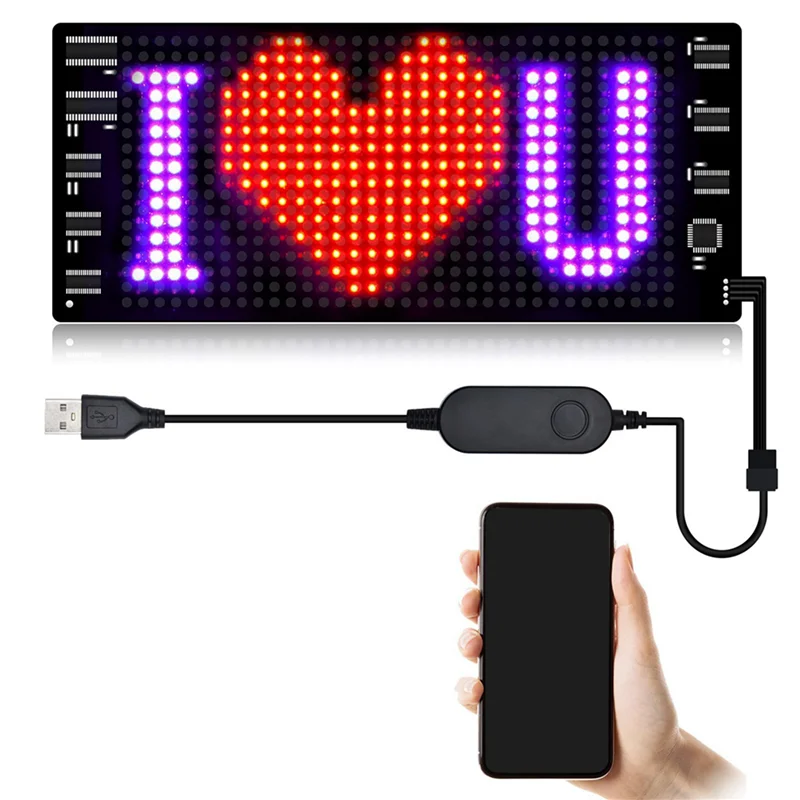 New-2X LED 픽셀 패널, USB 5V 유연한 LED 모듈 RGB 스크롤 텍스트 애니메이션 디스플레이, Bluetooth APP, 16X32 Led 7X17cm
