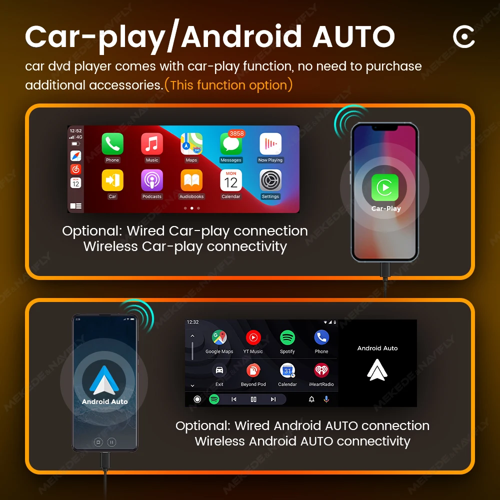 1 Din Universal Car Radio Automotive Wireless Carplay Android Auto Multimedia MP5 Player Touch Screen Autoradio USB Bluetooth FM