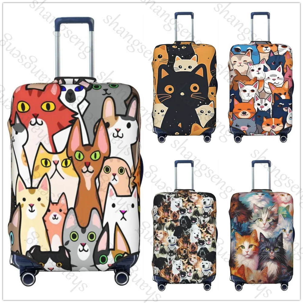 Seamless doodle dogs and cats Thicken Luggage Cover Elasticity Trolley dust cover Suitcase Protection Cover Suitcase Case