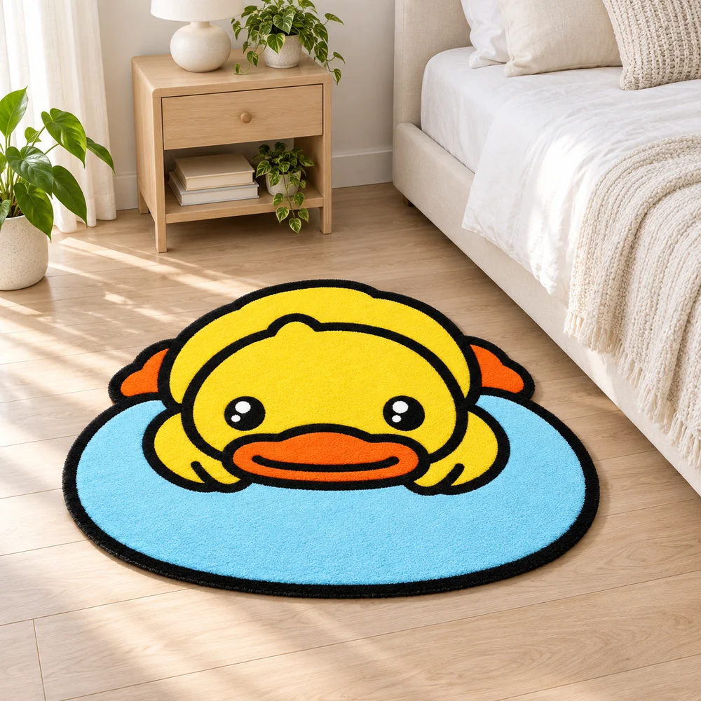 Cute Yellow Duck Irregular Floor Mat Soft Flannel Non Slip Area Rug Cartoon Animal Door Mat For Bedroom Bathroom Home Decor