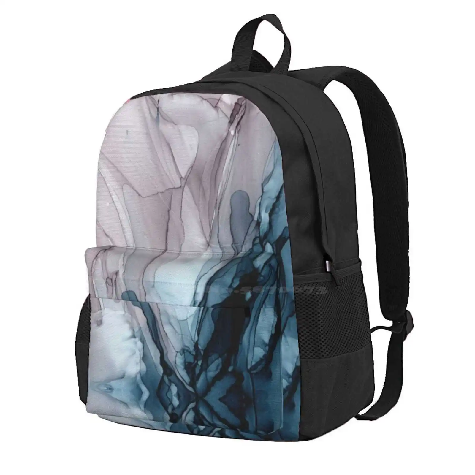 Blue Seas Mauve Sand Abstract Flow Painting 3 Hot Sale Schoolbag Backpack Fashion Bags Ink Abstract Art Watercolor Fluid Art