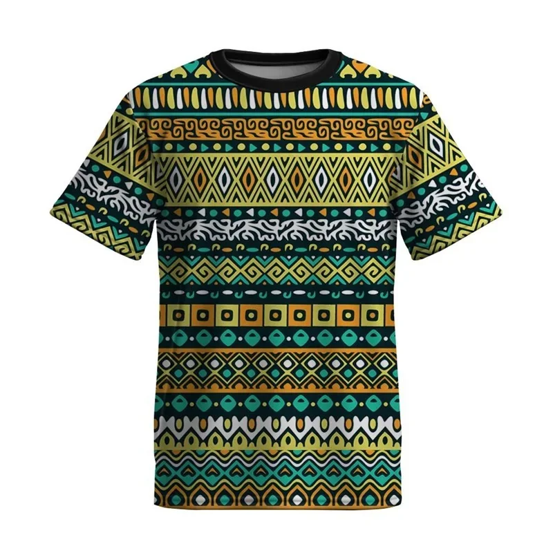 

Full Print Ethnic Totem Shirt Men T-shirt Short Sleeve Summer O-neck Casual Tshirts Clothes Male Fashion Clothing Daily Tees Top