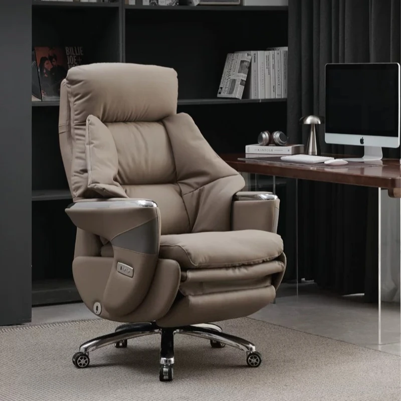 High-end Electric Genuine Leather Executive Office Chair Smart Shoulder & Neck Rolling Massage Boss Chair with Ventilation