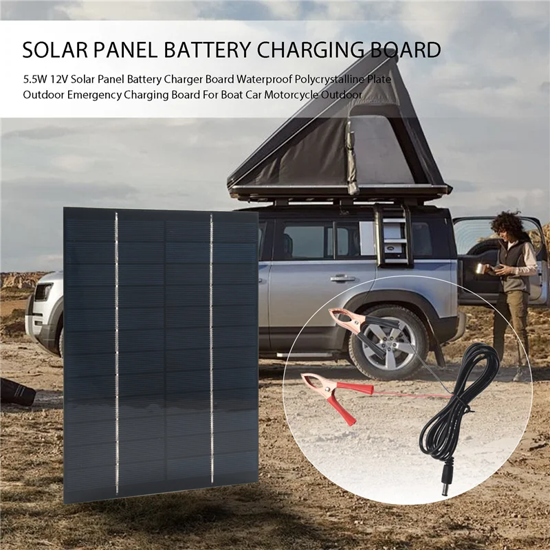 

5.5W 12V Solar Panel Battery Charger Board Waterproof Polycrystalline Plate Outdoor Emergency Charging Board For Boat Car Motorc