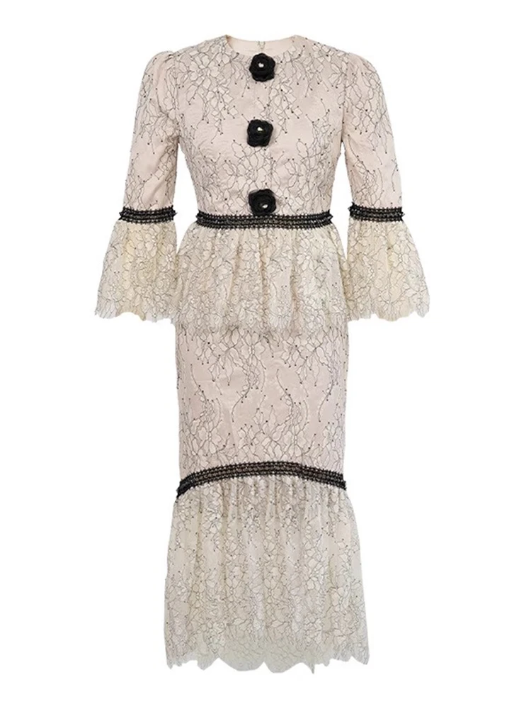 Nueva moda ocasión Formal encaje elegante traje de 2 piezas ropa de Mujer señoras elegante Tops camisa blusa y falda de cola de pez conjunto de Mujer