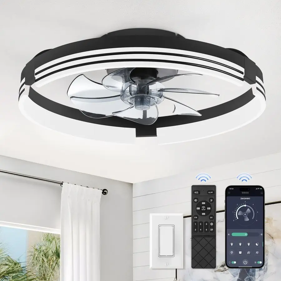 

Low Profile Ceiling Fans with Lights and Remote, 20 Inch Flush Mount Ceiling Fan with Light, 3000K6000K Dimmable Fandelier LED