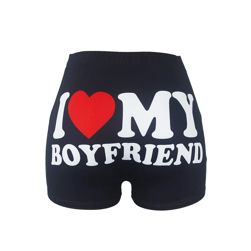 Booty Shorts for Women Letter Print I LOVE MY BOYFRIEND Elastic High Waist Workout Gym Track Hot Shorts Sexy Yoga Loungewear