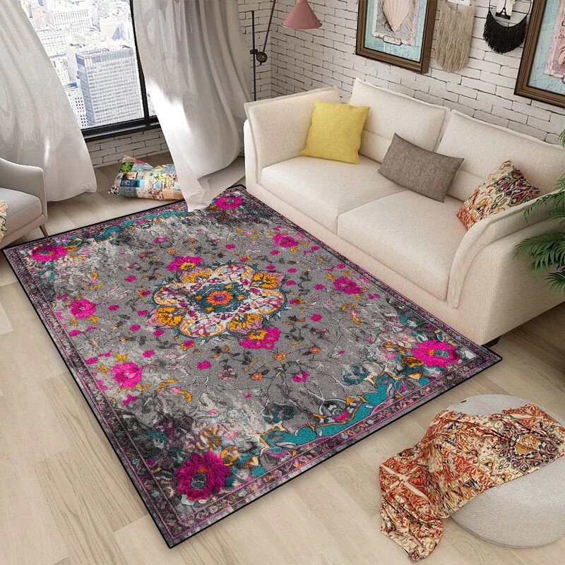 

Persian Retro Carpet Living Room Bohemian Decoration Soft Large Area Rugs 160x230 Bedroom Petal Pattern Non-slip Washable Mats