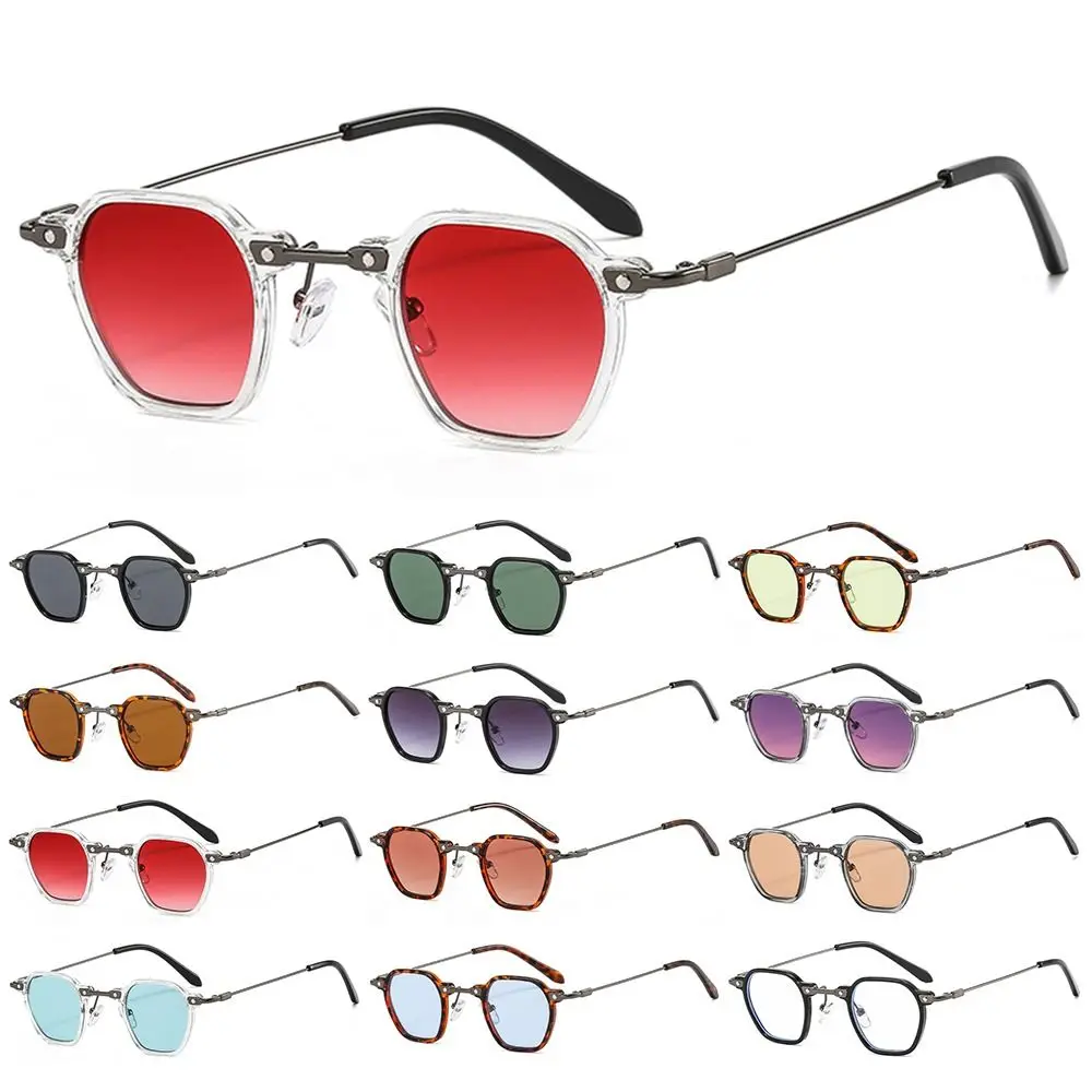 Small Polygon Frame Punk Sunglasses Vintage Avant Garde Small Sun Glasses Ocean Color Eyewear for Women & Men