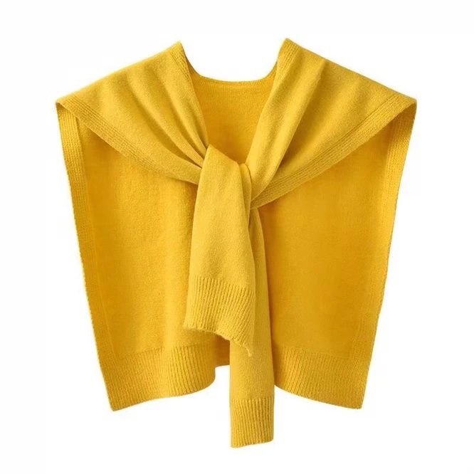 

Spring Autumn Korean Knitted Shoulder Women's Knot Solid Color With Air Conditioning Small Shawl To Protect Neck Yellow