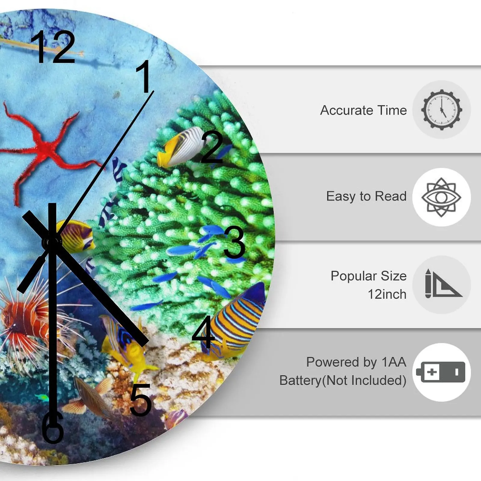 Dining Room Wall Clock Fascinatingly fish schools Clocks 12 inch Silent Wood Round Durable DIY Theme Abstract