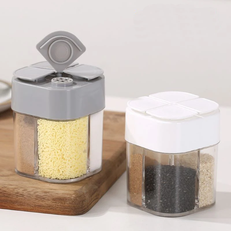 4-In-1 Transparent Spice Dispenser Jar with Lids 4 Compartment Seasoning Container Outdoor Cooking Restaurant Kitchen Containers