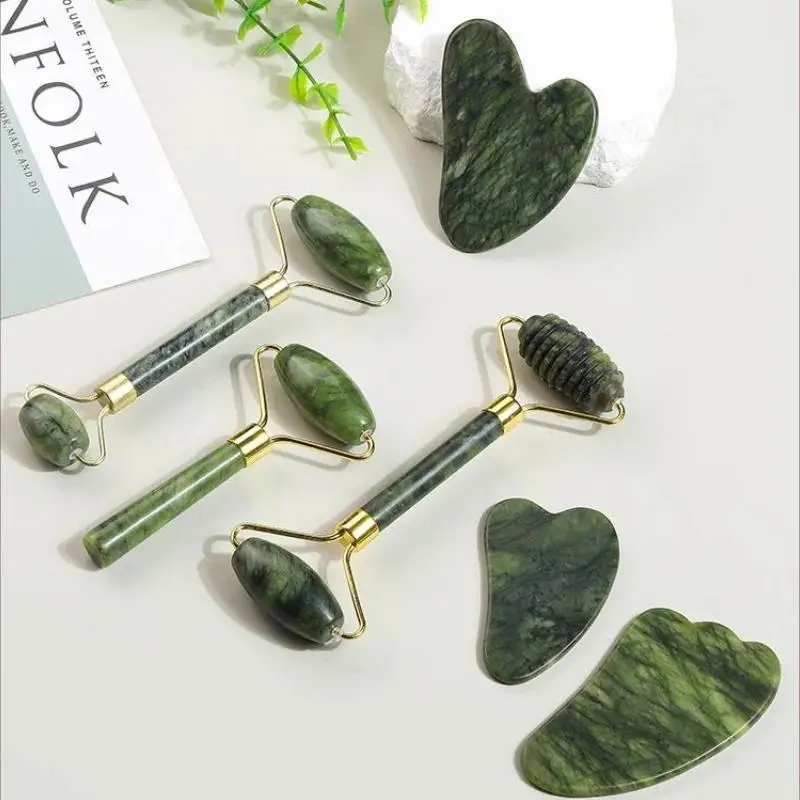 1/2PCS Natural Jade Roller Gua Sha Stone Massager Face Neck Body Eye Care Spa Lifting Tools