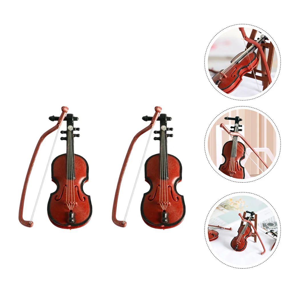 

2 Pcs Mini Toys Simulated Violin Violins Desktop Decorations Furniture Ornament Brown Musical Instrument Model