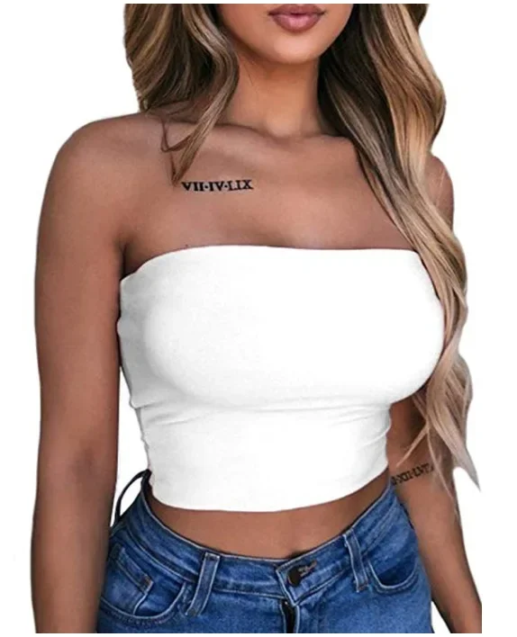 Sexy Off Shoulder Strapless Bustier Tank Top Halter Crop Tops Women Bare Midriff Sleeveless Cropped Vest Camis Tube Top Female