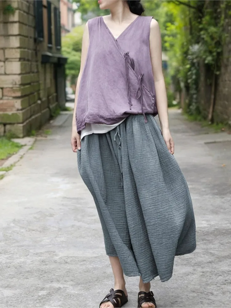 

Women Spring Summer Solid Color Cotton Skirt Ladies Vintage Elastic Waist Skirts Female 2024