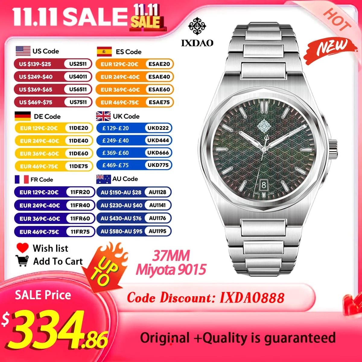 IX & DAO IPOSE 2025 جديد 9015 مهندس ساعة ميكانيكية أوتوماتيكية للرجال 37 مللي متر الياقوت الفولاذ المقاوم للصدأ مقاوم للماء 10Bar BGW9 reloj h