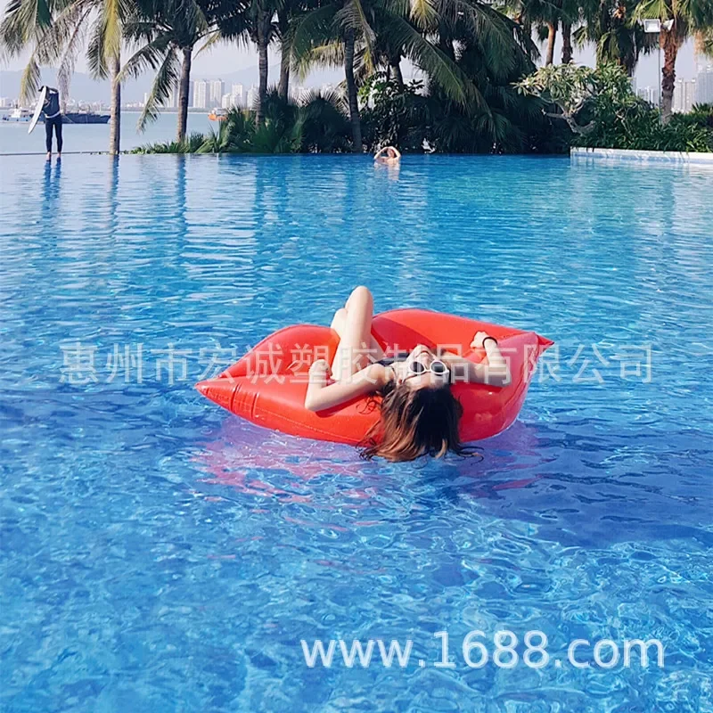 Inflatable lips swimming ring sexy red mouth floating bed water play toy adult floating row