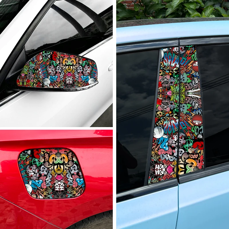 1 Roll JDM Style Graffiti Painting Car Film Waterproof Suncreen Auto Rear Mirrors Fuel Tank Cap B Pillar Body Bike Sticker Decor