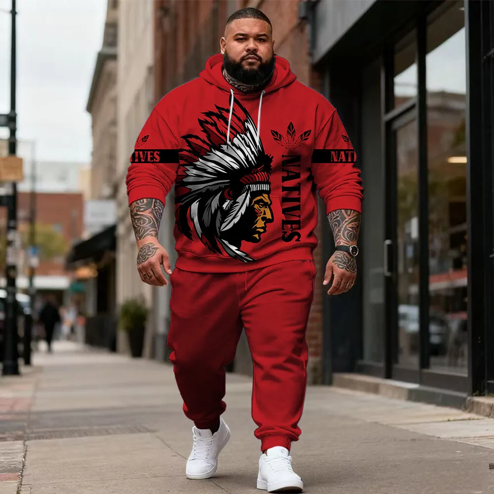 

S-9xl Комплект толстовок больших размеров для больших и высоких: Этнический, Текстурированный плед — Повседневная одежда из двух предметов, Мягкий дышащий, Уникальные принты,