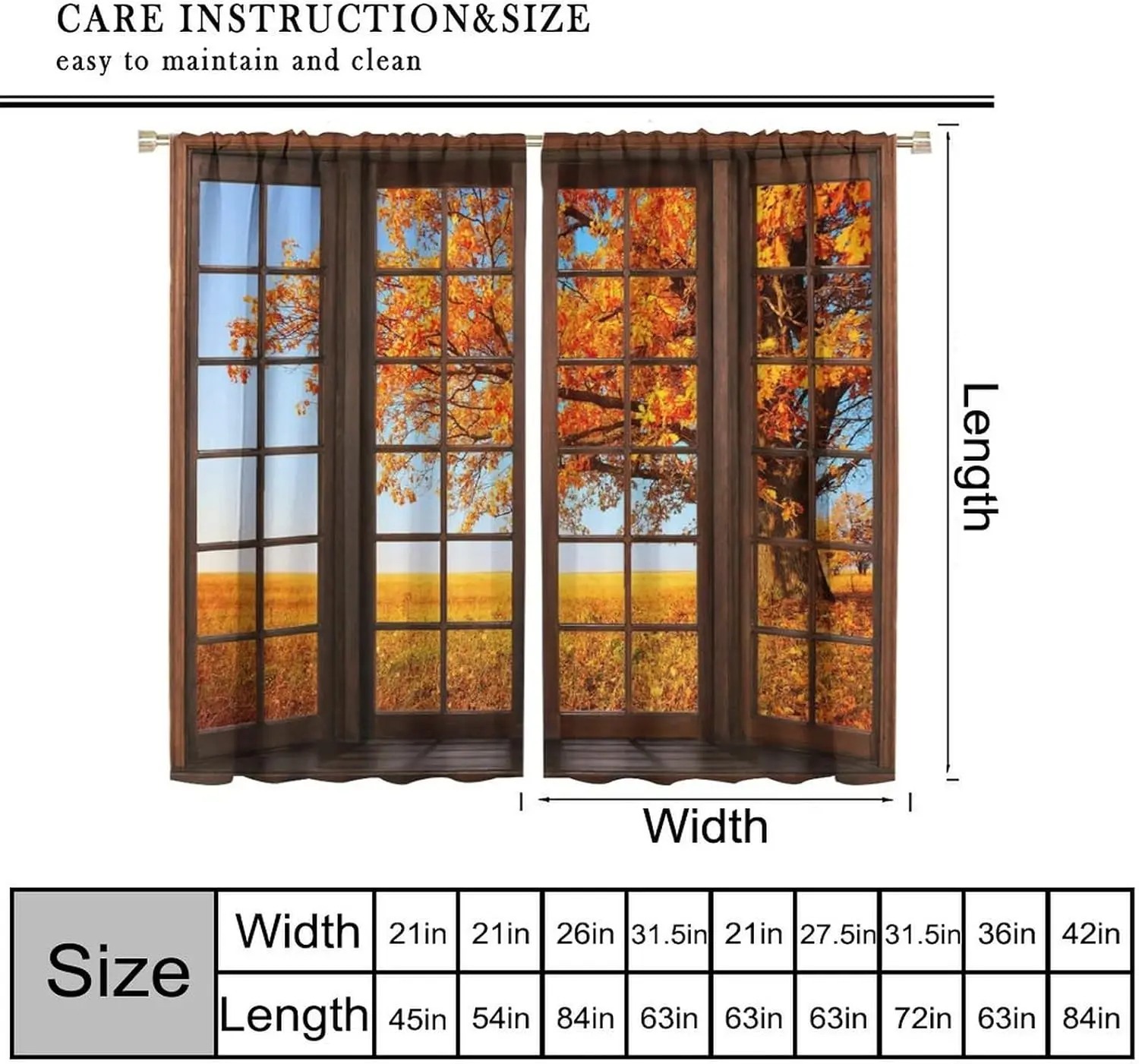 Autumn Window View Curtains Fall Trees Field Print for Living Room Bedroom Scenery Decor