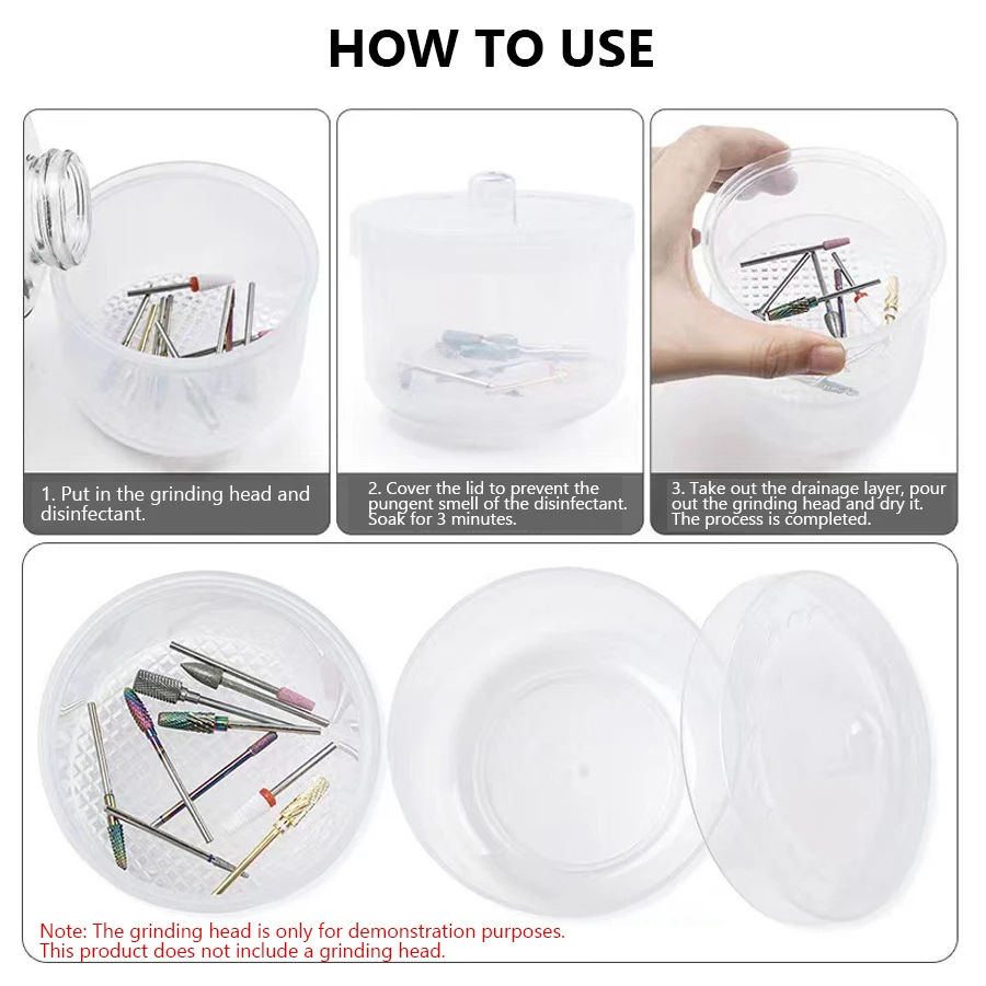 กล่องทําความสะอาดหัวเจียรเล็บพร้อมตัวกรอง, ถ้วยฆ่าเชื้อสําหรับเครื่องมือทําเล็บ, ภาชนะแช่ดอกสว่านเล็บ