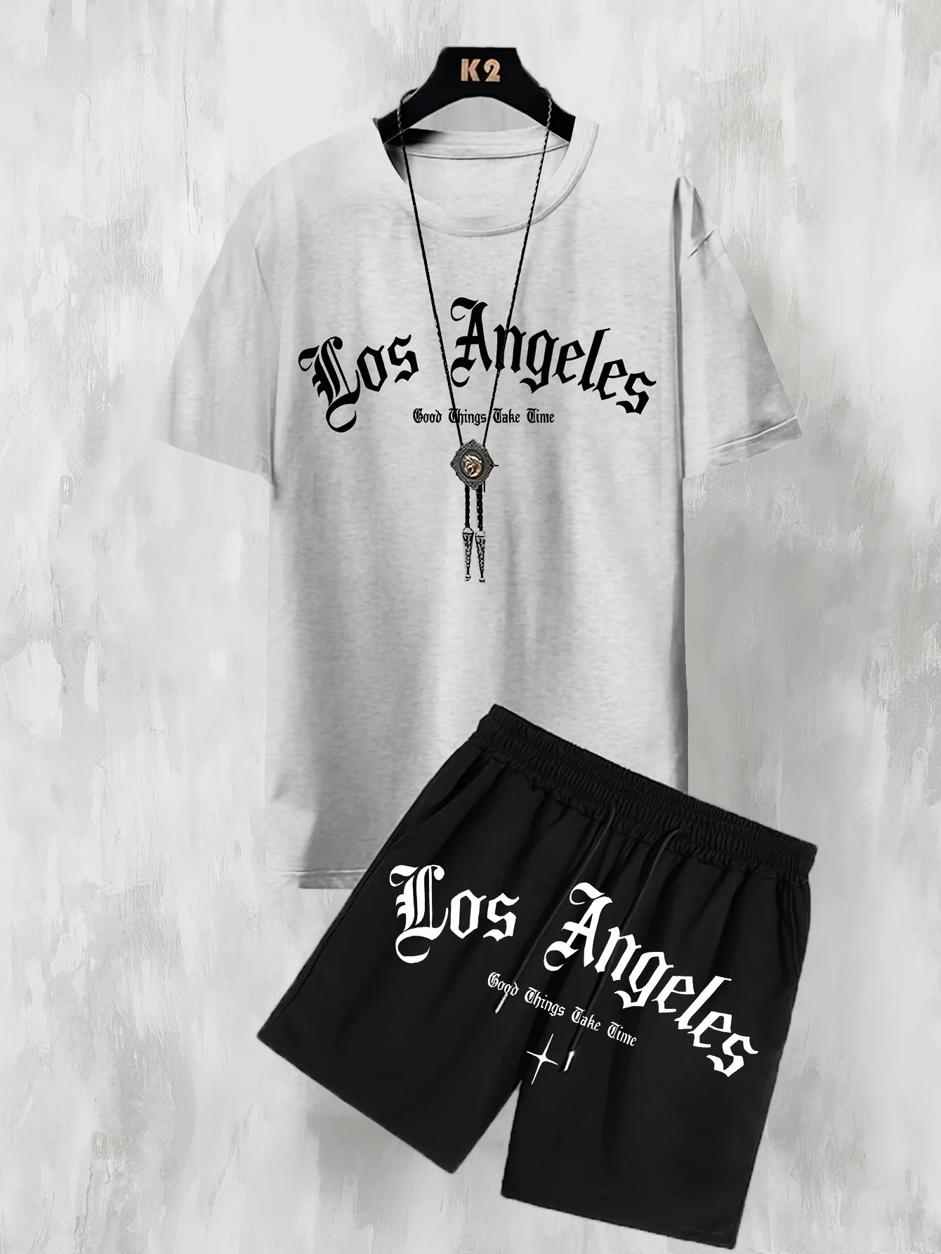 Los Angeles Letter Printed Children‘s set 3D High Street Casual Clothes short Sleeve Fashion Trendy Spring summer Sweatshirts