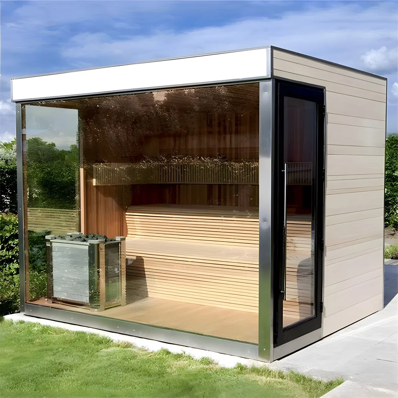 Outdoor Garden With Solid Wood Red Cedar Hemlock Wood Steam Cube Sauna