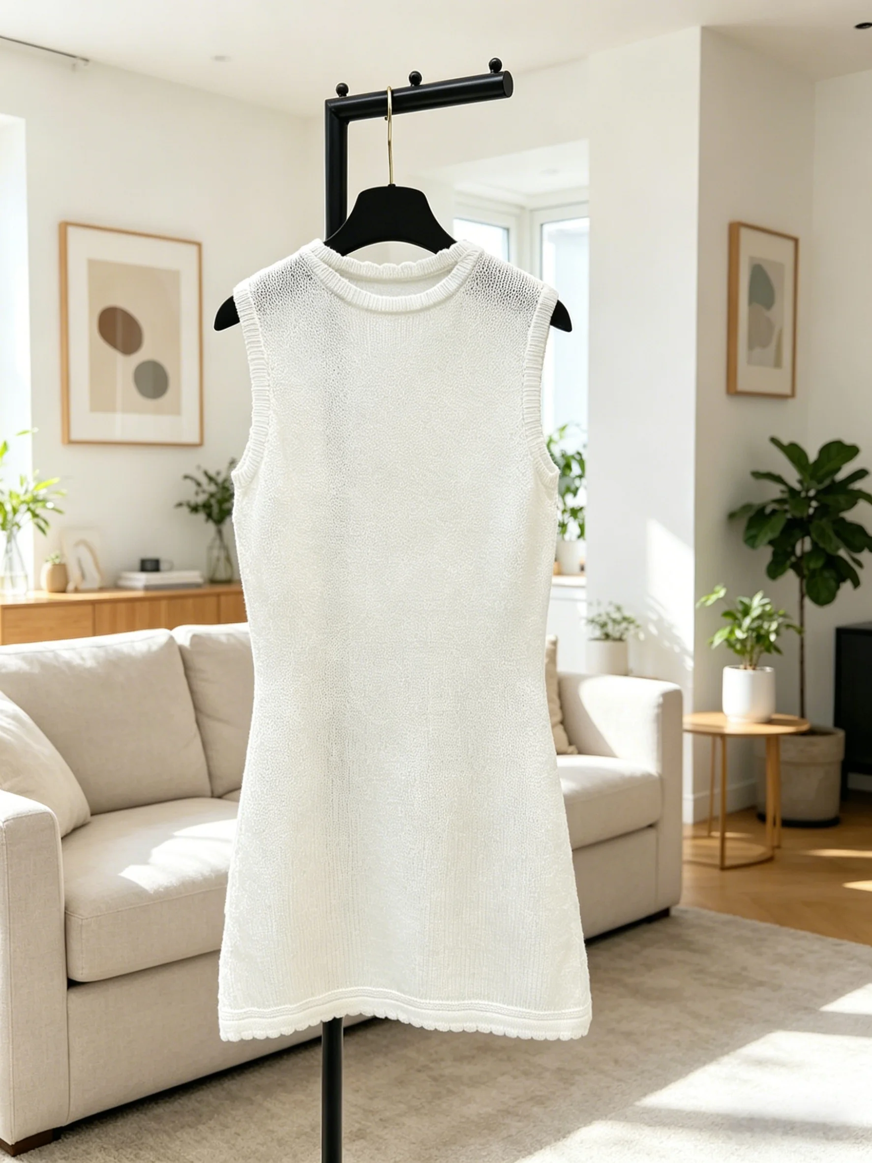 

New Fashion Women's Dress Round Neck Sleeveless Hollow Slim Knit Skirt